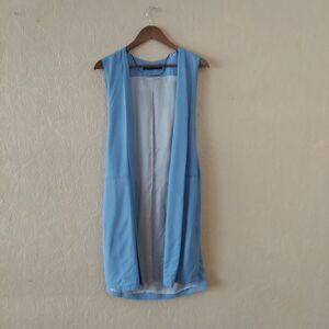 Zara Longline Waistcoat Blue Vest Sz Small